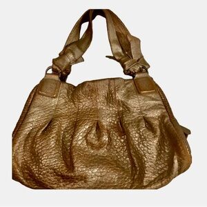 Cole Haan  Pleated Beige Metalic Hobo Bag
